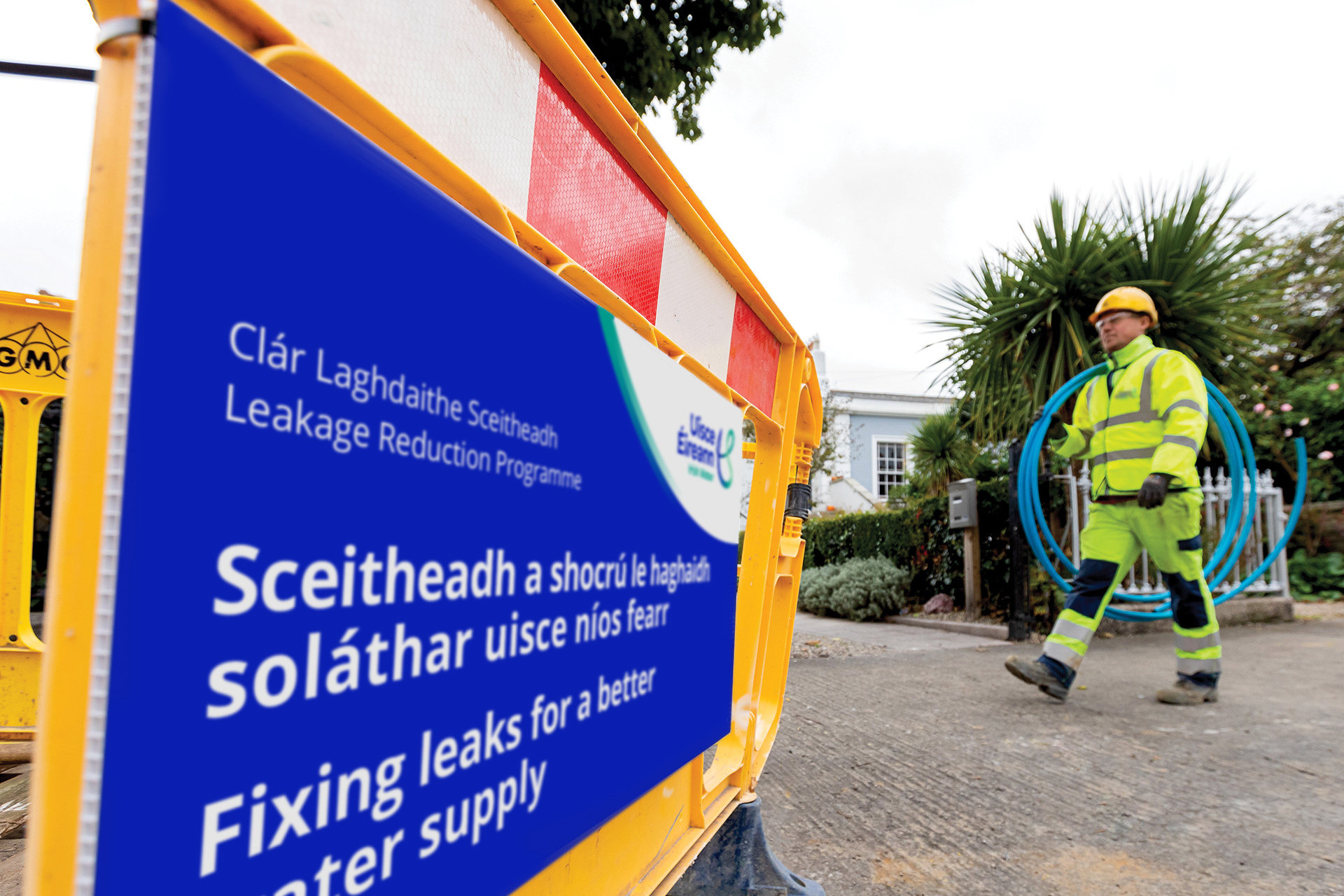 LRP Signage worker with blue pipes