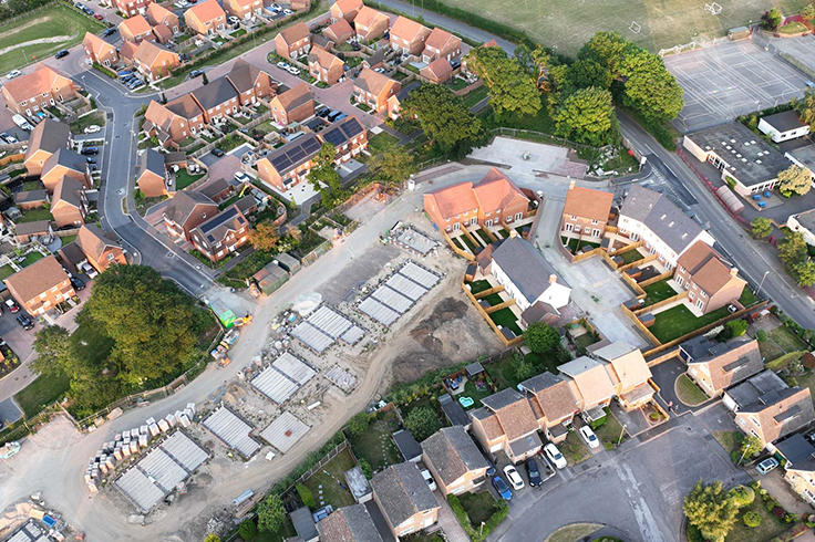 An arial view of a housing estate being developed