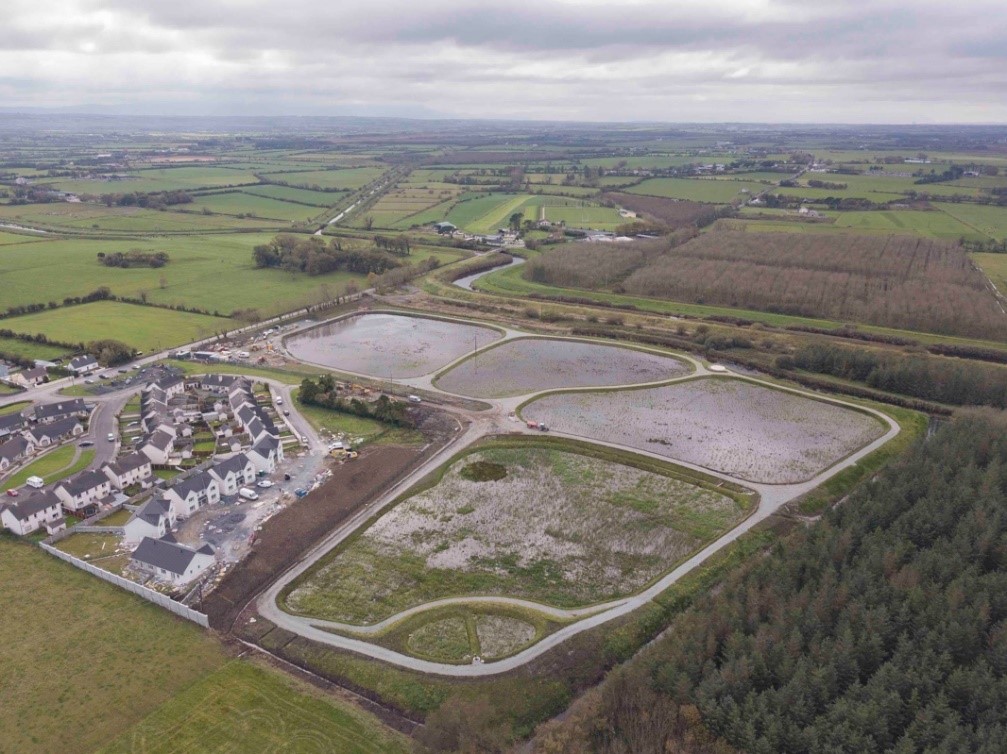 A water treatment plant by a small residential area