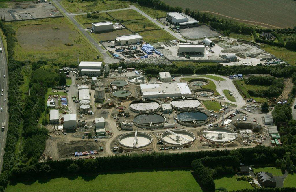 An aerial view of a water treatment plant