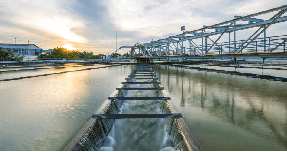 Water being treated in a water treatment plant