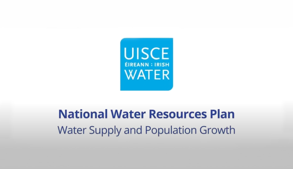 uisce eireann Irish water national water resources plan water supply and population growth inside a blue square with a white background 