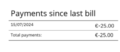 Detail of bill - Payments since last bill